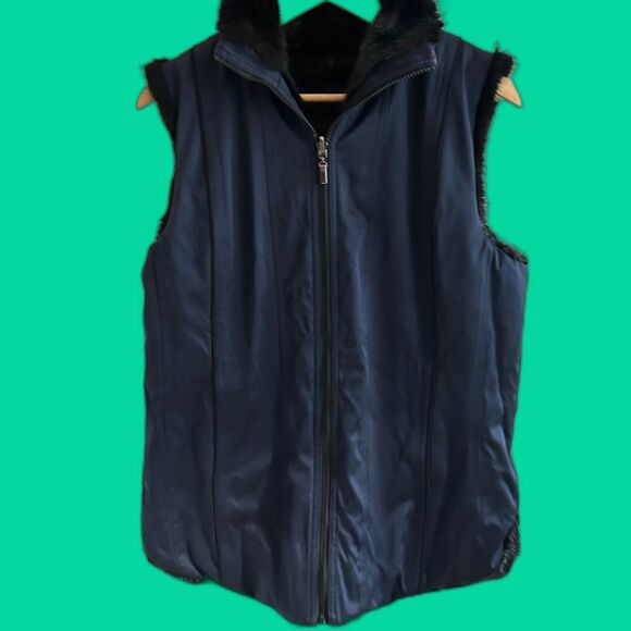 Parkhurst Black Navy Faux Fur reversible Vest Size M - Picture 3 of 7